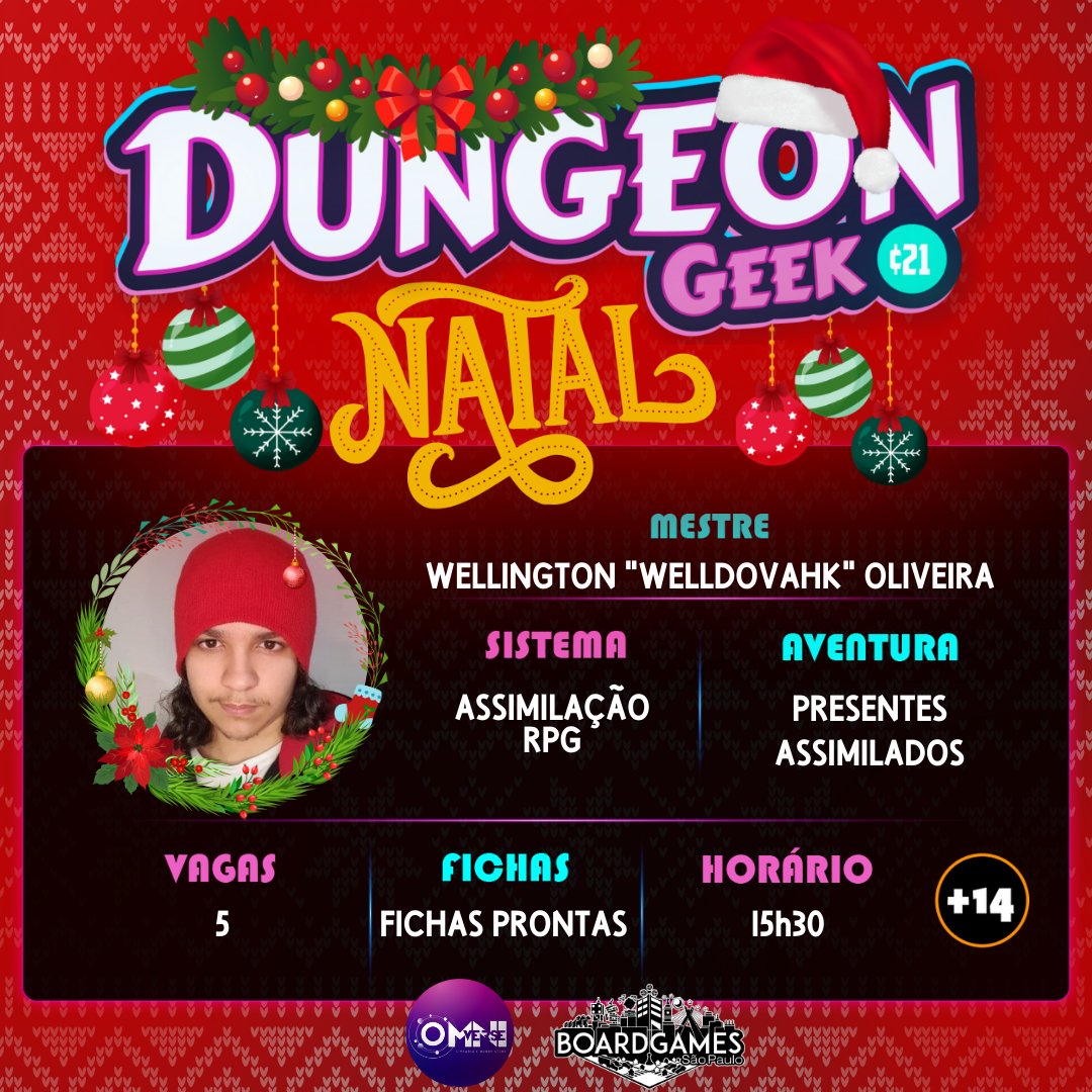 Galera de SP, Bora conhecer #AssimilaçãoRPG ?
Esse sábado estarei narrando la na DG21! <a href="/DungeonGeek21/">Dungeon Geek21</a> perto da estação campo belo

Assimilação é o novo lançamento da <a href="/CapyCatGames/">CapyCat Games</a> e da <a href="/EditoraNewOrder/">New Order Editora</a> com a equipe <a href="/AssimilacaoRPG/">Assimilação RPG</a> que esta em Financiamento.

Inscrição no link⬇️