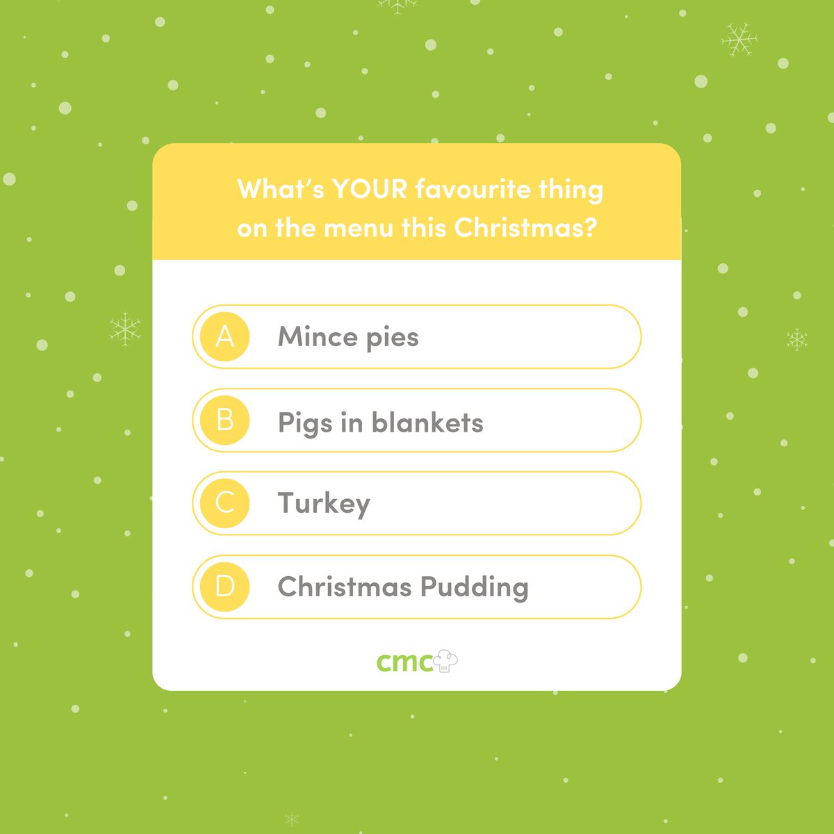 It's that time of year... 🎄🎅🏻

Our favourite thing about Christmas is the FOOD, but which would you put above the rest? 🤔

🍝CMC School food 
🍽In-house Catering Consultants for schools &amp; colleges
📞 07791282704 
📧enquiries@cmcschoolfood.co.uk
💻cmcschoolfood.co.uk