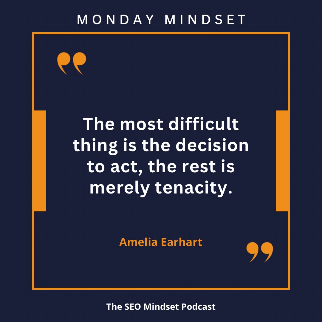 💡 Happy Monday! 

Start strong with this wisdom from Amelia Earhart:

“The most difficult thing is the decision to act, the rest is merely tenacity.”

Build habits that align with your goals, small, consistent steps lead to big transformations. 

Start today. You’ve got this! ✨