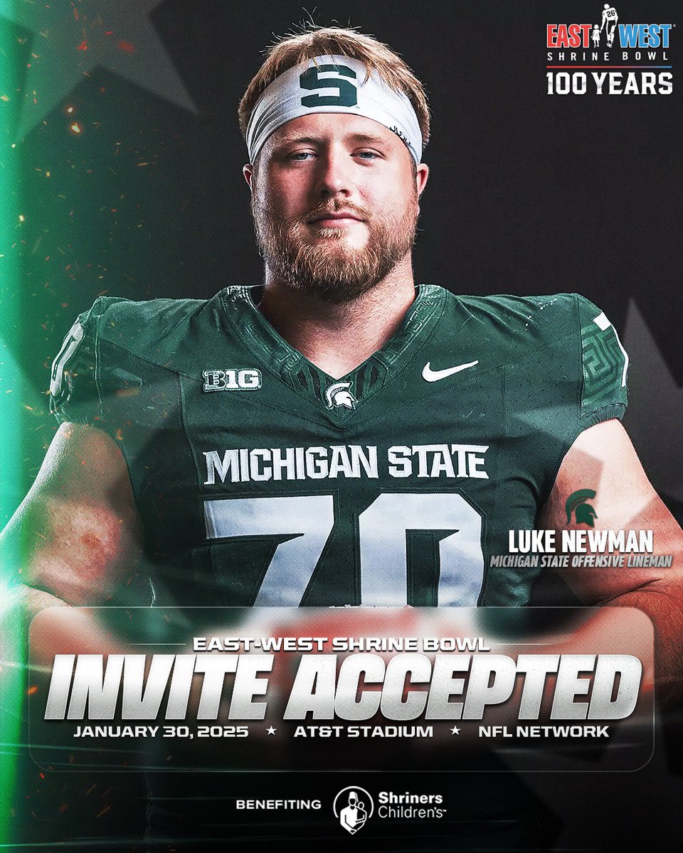 East-West Shrine Bowl (@shrinebowl) on Twitter photo Brick wall ๐งฑ
OL Luke Newman (<a href="/Luke32Newman/">Luke Newman</a>) from <a href="/MSU_Football/">Michigan State Football</a> has officially accepted his invite to the 100th East-West #ShrineBowl!
#ShrineBowlWHOSNEXT ๐ Brick wall ๐งฑ
OL Luke Newman (<a href="/Luke32Newman/">Luke Newman</a>) from <a href="/MSU_Football/">Michigan State Football</a> has officially accepted his invite to the 100th East-West #ShrineBowl!
#ShrineBowlWHOSNEXT ๐