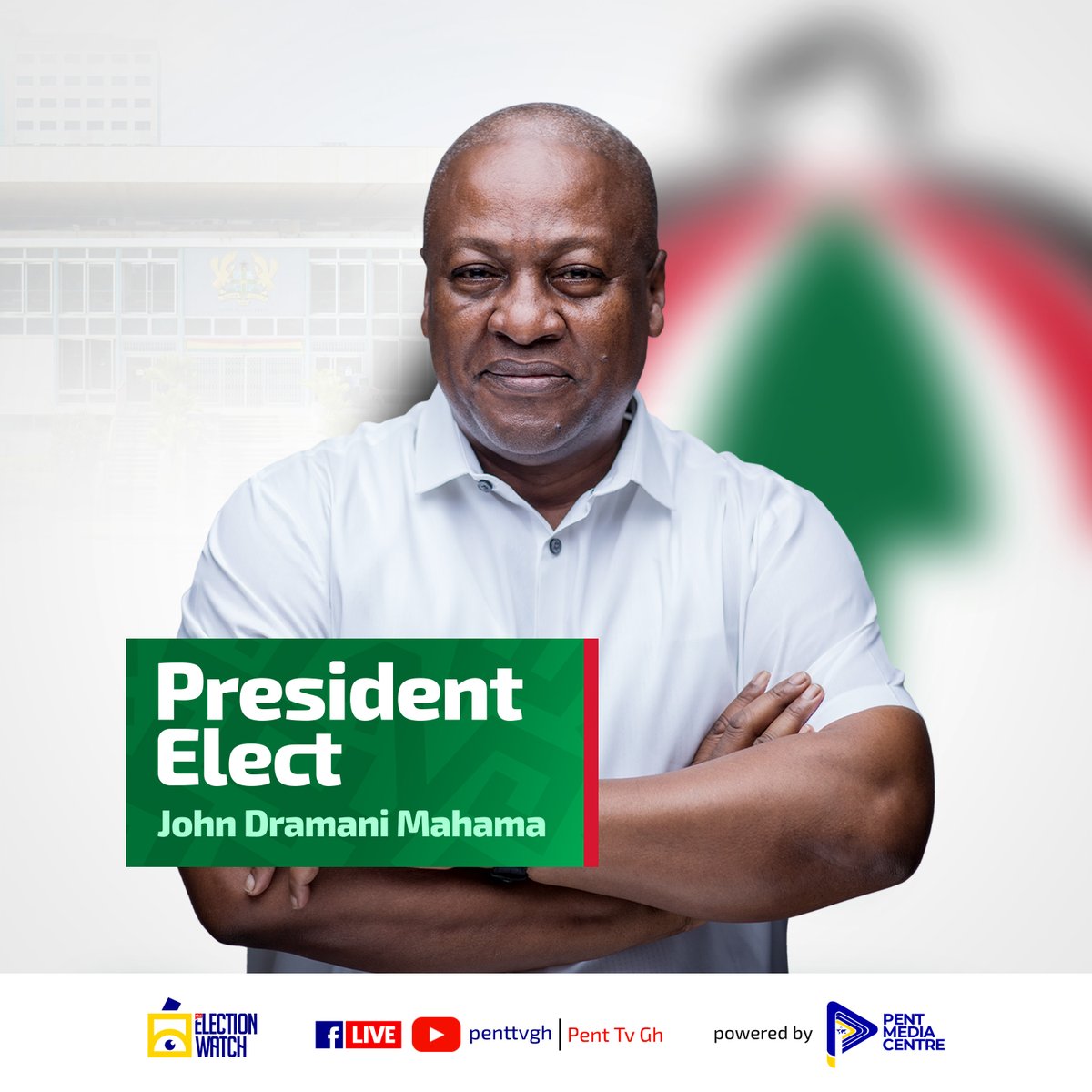 PentTvGh's tweet photo. π Congratulations to @JDMahama, the President-Elect of the Republic of Ghana!
#ElectionWatch2024 | #GhanaVotes | #PentTVGH https://t.co/LaYdwooRFa