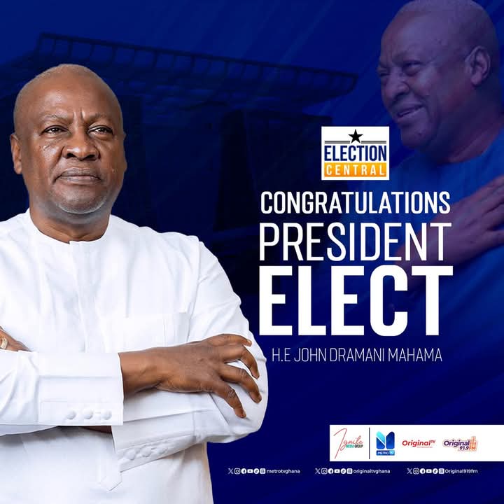 AAA_Grey's tweet photo. #TheEC final declaration: it is finished!!!
.@JDMahama is President elect!
#Election2024
.@metrotvgh
#DoTheMath https://t.co/xw70fsxvRn