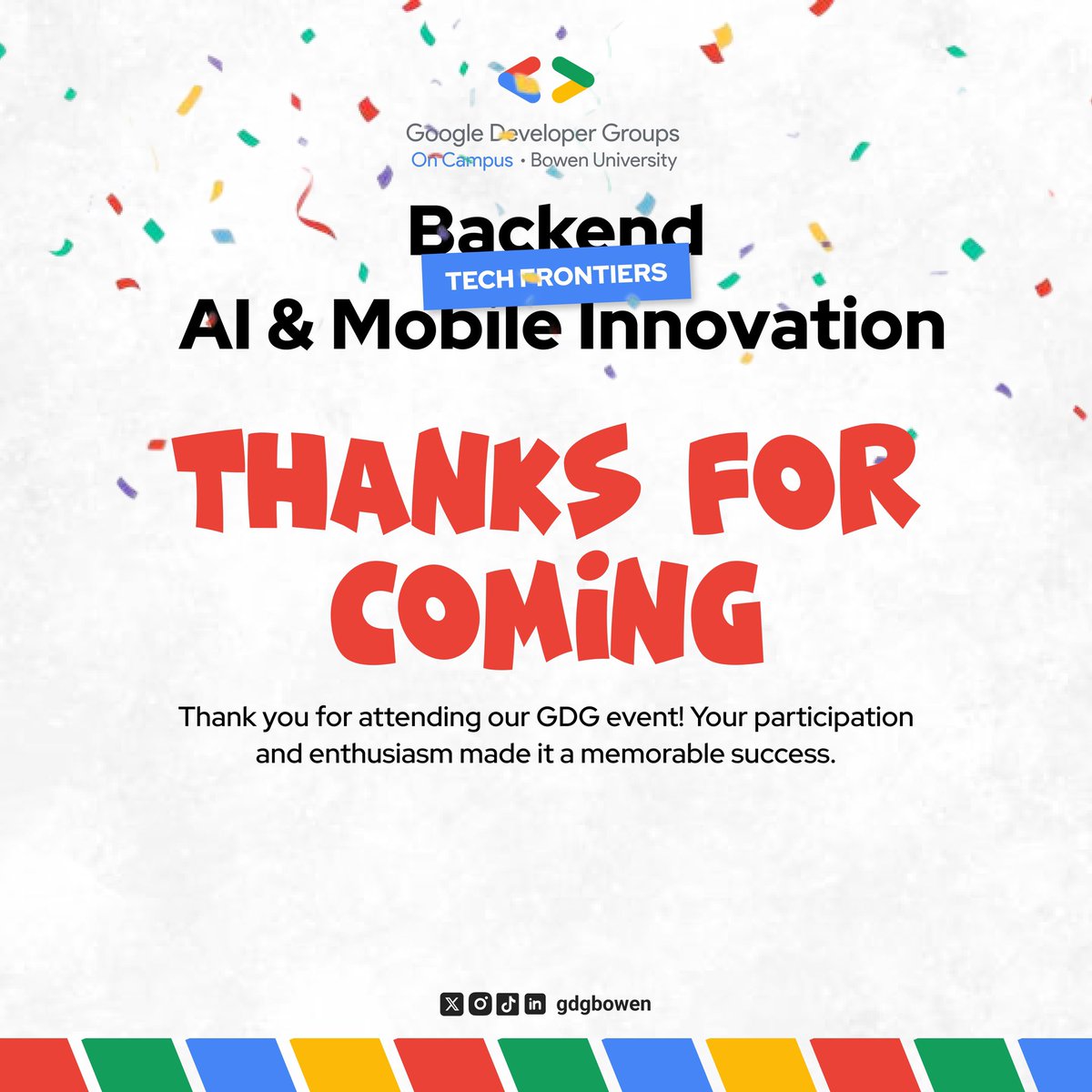 gdgoc_bowen's tweet image. Thank you for making the GDG On Campus Bowen event a huge success ✨

Your energy and enthusiasm brought our Tech Frontiers: Backend, AI &amp;amp; Mobile Innovation discussions to life. See you at the next one! 😉
#techfrontiers #GDGOnCampusBowen