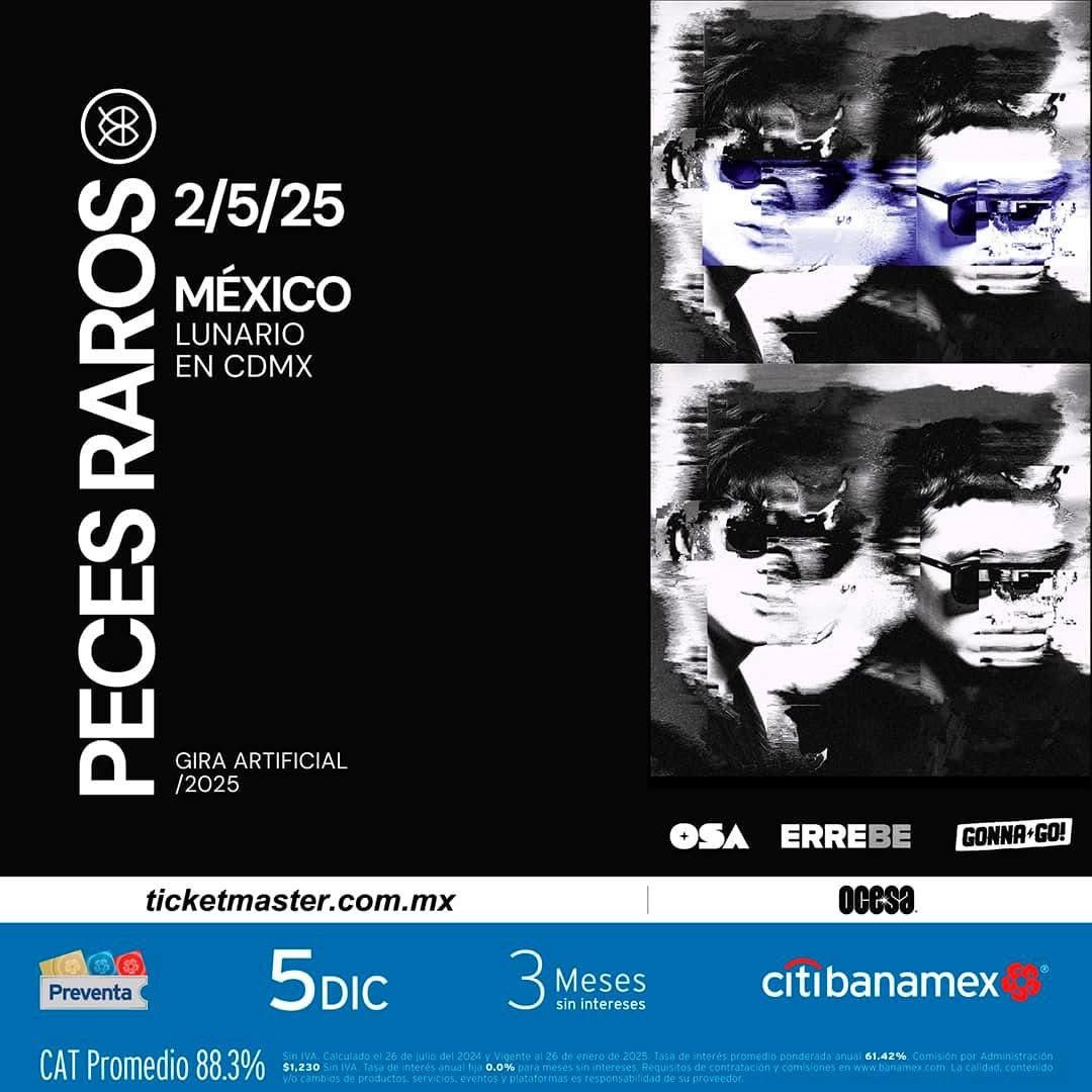 La banda argentina <a href="/pecesrarosbot/">pecesrarosbot</a>  regresa a México para su tour mundial el 02-Mayo en el <a href="/LunarioMx/">Lunario</a> 
Consigue tus accesos acá: 
ticketmaster.com.mx/peces-raros-ci…