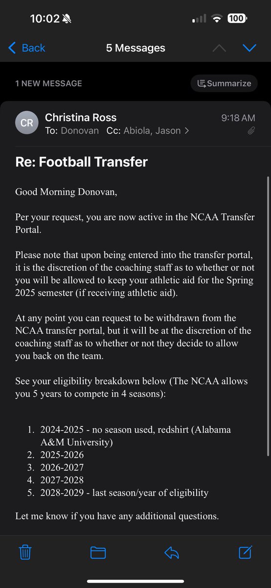 I would like thank Alabama A&amp;M and the coaching staff for everything over the past year. But with that being said I will be entering my name into the transfer portal with four years of eligibility left. Everything happens for a reason 🙏🏾