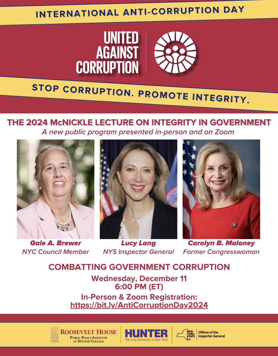 Corruption impacts all of us by undermining effective governance, eroding trust, &amp; subverting the rule of law.
 
In recognition of International Anti-Corruption Day, join us for a discussion on the importance of government oversight.
 
Register: bit.ly/AntiCorruption…
#IACD2024