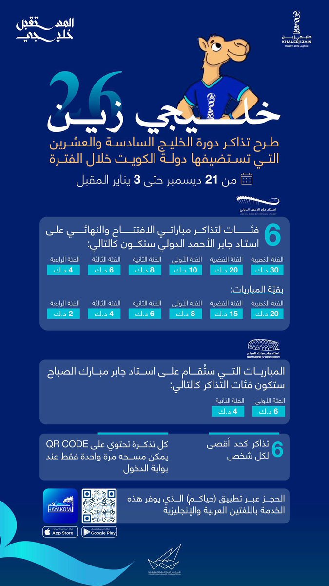 itti_kuwait's tweet photo. رسميا تم اطلاق #تطبيق_حياكم الخاص لبطولة كأس الخليج ⚽️🏆

سيوفر للجمهور:
- تذاكر حجز المباريات 🎫🏟️
-تأشيرة دخول الكويت 🛂
-حجز فنادق 🏨 
-الاخبار الرسمية للبطولة 📣
-الاماكن السياحية في الكويت 🎢🎡

و العديد من المعلومات

التطبيق عالايفون : https://t.co/9HP82W83Jd… https://t.co/IHRH7qmHtM