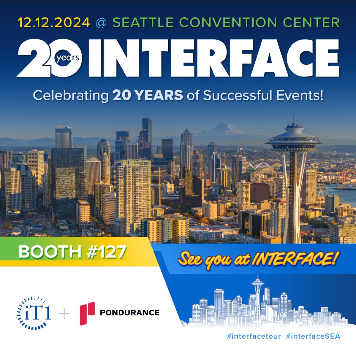 We're heading to Seattle!
Join us at Interface Seattle on Thursday at the Seattle Convention Center. Stop by Booth #127 to learn more about iT1 and connect with some of our technology partners, including #Pondurance.
#interfaceSEA #InterfaceTour
f2fevents.com/evite/sea24-it…
