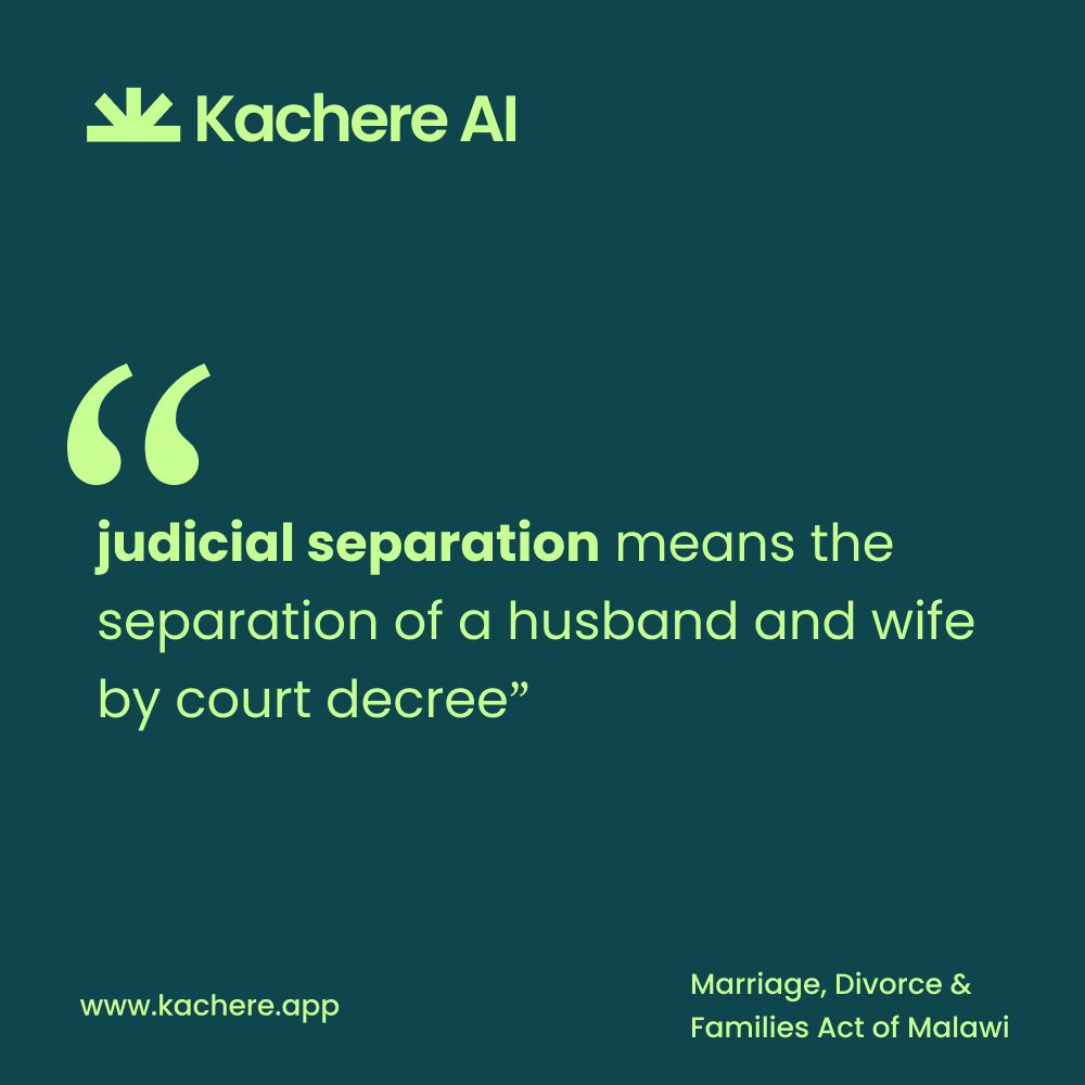 KachereAI's tweet photo. The Malawi laws on Marriage state that "judicial separation" means the separation of a husband and wife by court decree; 

#Malawi #Law #KachereAI https://t.co/bOCMt79okY