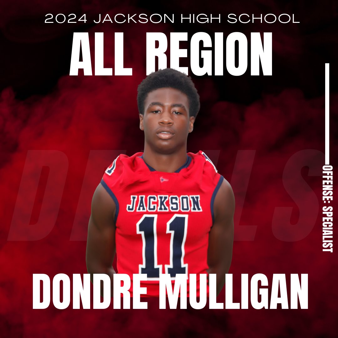 Jackson Red Devils Football (@rd4lfootball) on Twitter photo Congrats to Dondre “DJ” Mulligan, <a href="/DondreMulligan/">Dondre “DJ” Mulligan</a> on being named an All-Region Specialist. #HTT RD4L Congrats to Dondre “DJ” Mulligan, <a href="/DondreMulligan/">Dondre “DJ” Mulligan</a> on being named an All-Region Specialist. #HTT RD4L