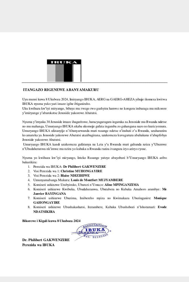 RwibutsoYves's tweet photo. 🚨▪️It’s official now : #IBUKA Rwanda, #Aerg, & #GAERG-Aheza have decided to conjoin themselves to become one & synergistically operate as one.▪️🚨 https://t.co/lWvHfQArUs