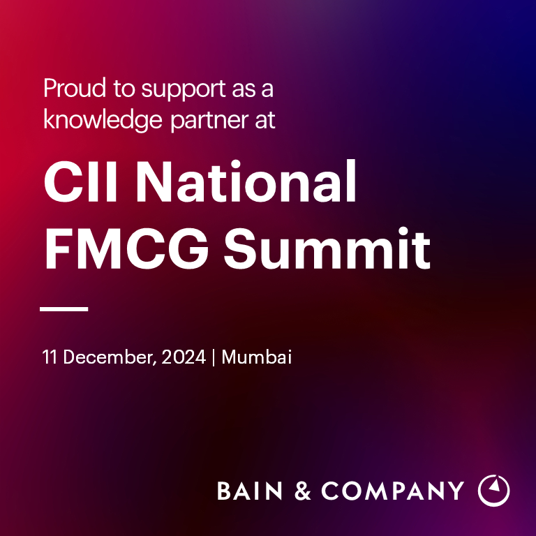 BainIndia's tweet photo. Excited to announce that we are the Knowledge Partner at @FollowCII 15th Annual National FMCG Summit, taking place on December 11 in Mumbai. 

@CIIKOLCOE #CIIFMCGSummit #FMCG https://t.co/kRNsxywbrz