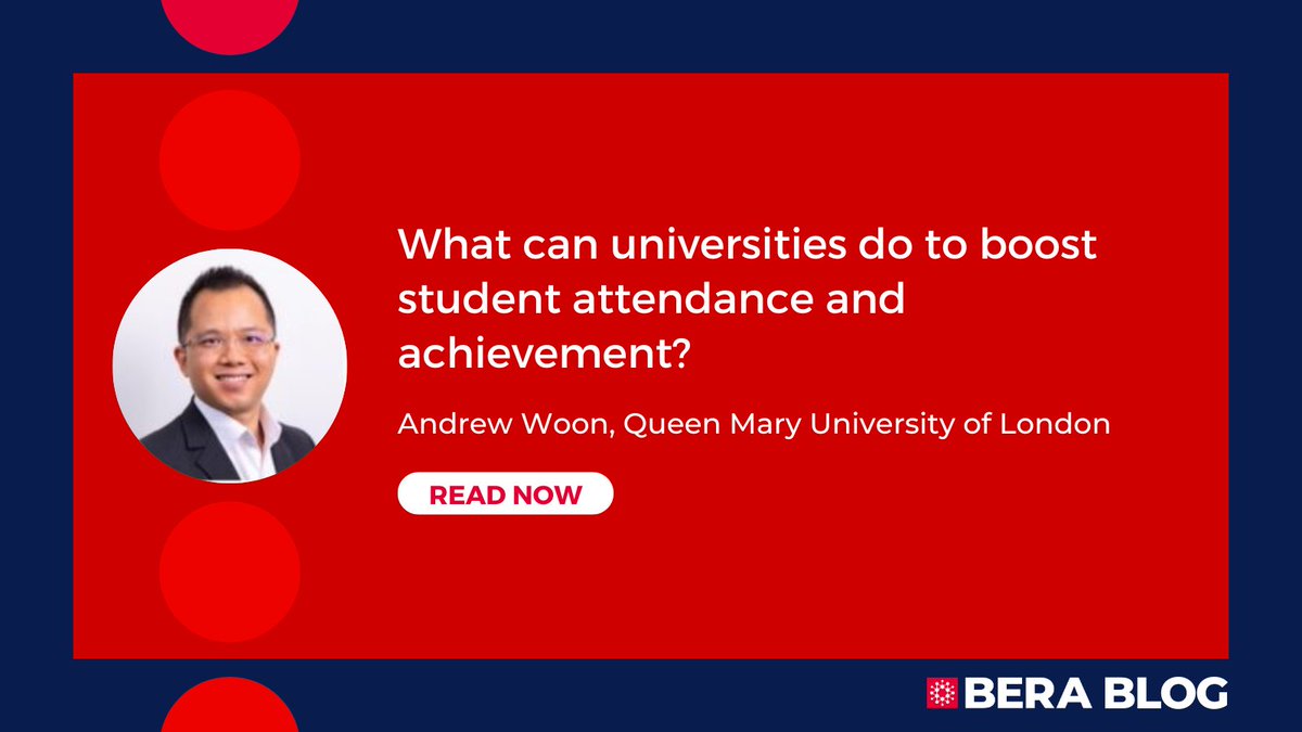 📝 NEW BLOG POST 

What can universities do to boost student attendance and achievement?
By Andrew Woon, Queen Mary University of London 

Read here: bera.ac.uk/blog/what-can-…
