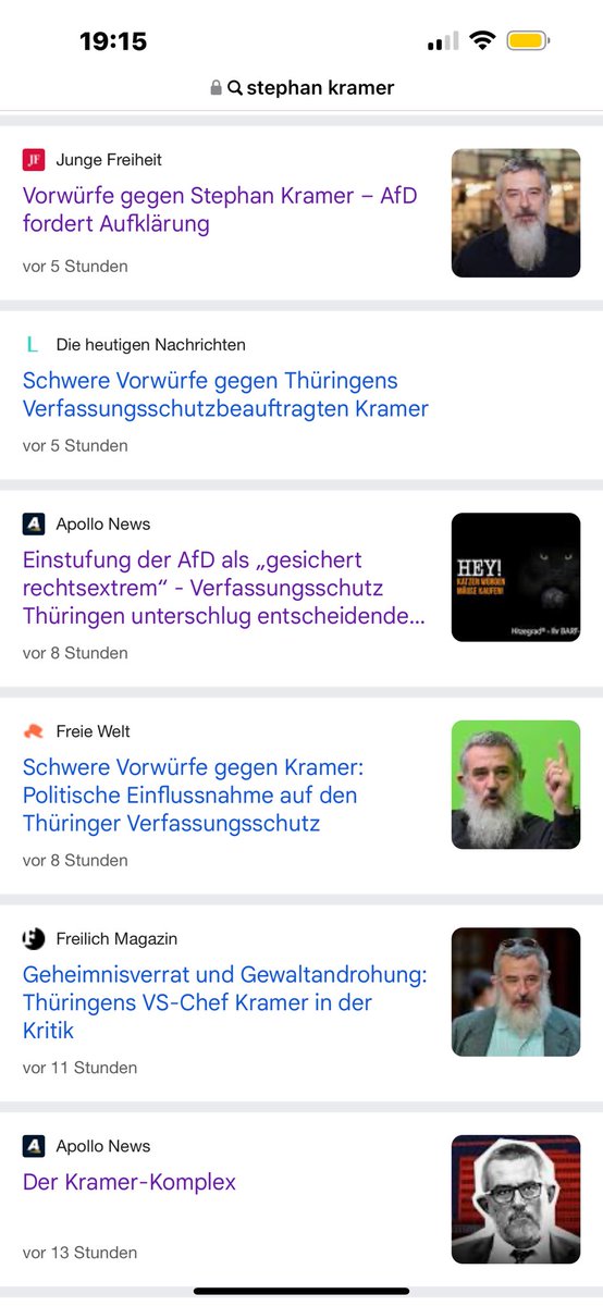 Momentaufnahme heute 19:15 Uhr:
Diese Medien haben bislang die Recherchen von <a href="/apollo_news_de/">Apollo News</a> zu mutmaßlich strafbarem Verhalten des Thüringer Verfassungsschutzpräsidenten Stephan Kramer aufgegriffen. Wo bleiben <a href="/derspiegel/">DER SPIEGEL</a>, <a href="/BILD/">BILD</a>, <a href="/SZ/">Süddeutsche Zeitung</a>, <a href="/FAZ_NET/">Frankfurter Allgemeine gesamt</a>? Wo bleibt der ÖRR? Wo die