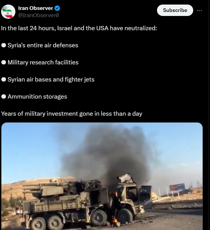 BagZmore's tweet photo. In the last 24 hours, #Israel and the #USA have neutralized:

#Sednaya  #سجن_صيدنايا #trump #Israel #GolanHeights #Assad #Moscow  #تحرير_الشام #kildare #Syria #SimonHarris #Netanyahu  #khan #cork  #Mossad #SenatorTrump #بشار_الأسد https://t.co/q12lN0iMHs