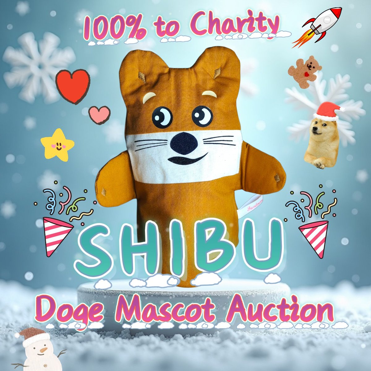 Fantoumi's tweet photo. Here's the very 1st Shibu Doge Mascot Auction, donating 100% to charity for kids and/or animals 🧸
We believe in Kindness 🐶❤️ 

So far the highest bid is 50 $DOGE 🐕💸
You've got until December 12th Midnight ✨🌛 so that the Winner can receive his Shibu Puppet for Christmas ! 🎅

#DoOnlyGoodEveryday