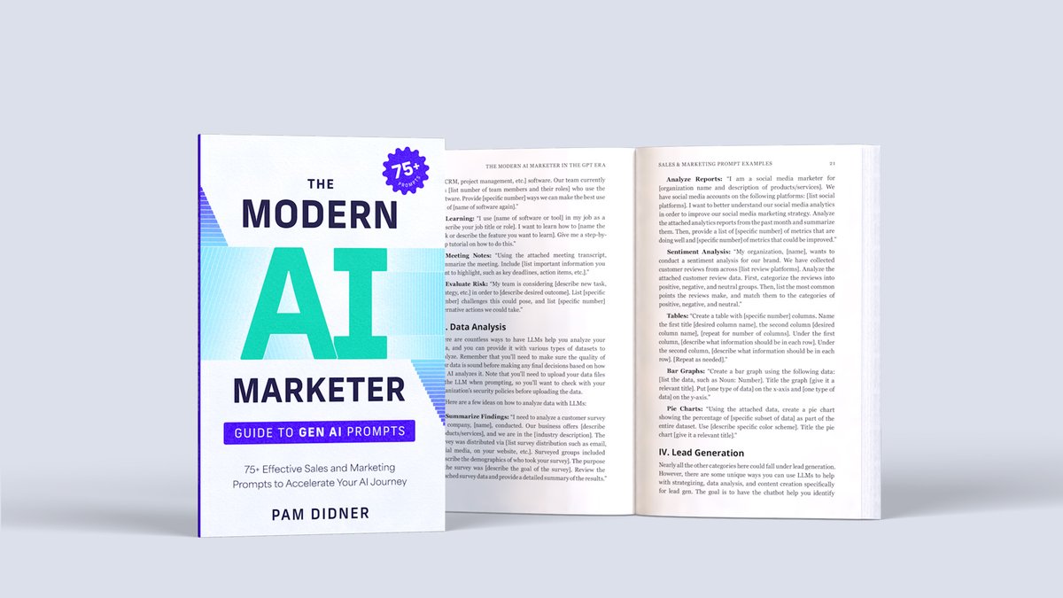 Do you need help to leverage #ChatGPT or AI bots to create top-notch marketing or sales prompts? 

Check out my book, "The Modern AI Marketer: Guide to Gen AI Prompts," now available on Amazon in paperback and Kindle formats. bit.ly/didnerprompt

#GenAI #B2Bmarketing