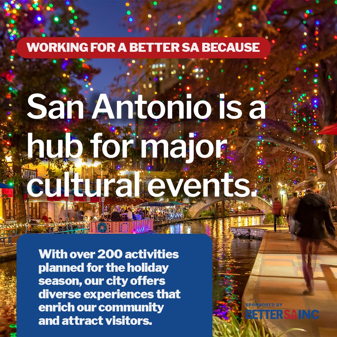 San Antonio’s holiday season shines brighter than ever, with over 200 events that bring joy to residents and visitors alike. Cultural celebrations like these make our city extraordinary. We’re fighting to build a community that thrives year-round. #CulturalSA #BetterSA