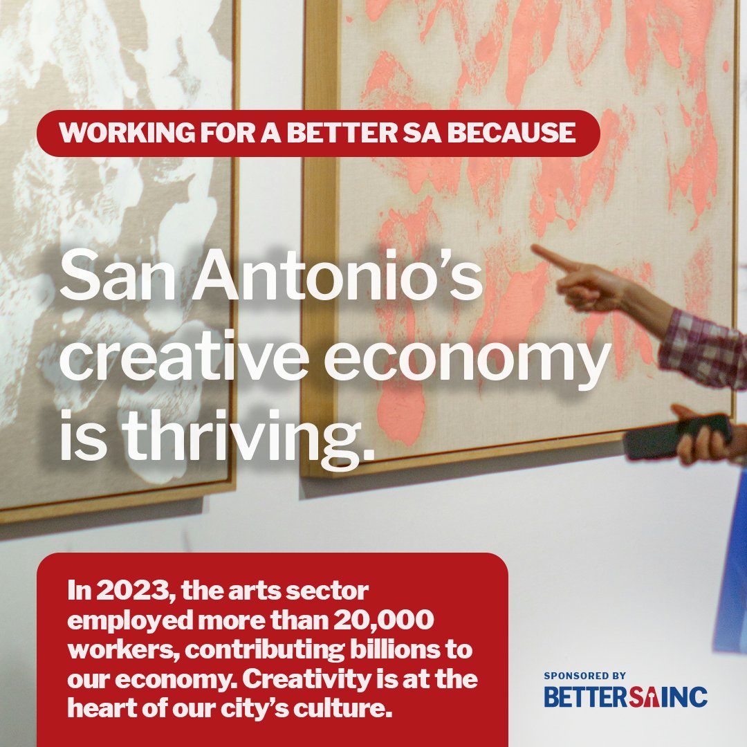 San Antonio’s creative economy fuels our city’s identity and prosperity. Over 20,000 jobs in the arts bring life, culture, and innovation to every corner of our community. We’re fighting for a thriving San Antonio that celebrates creativity and opportunity. #BetterSA #CreativeSA