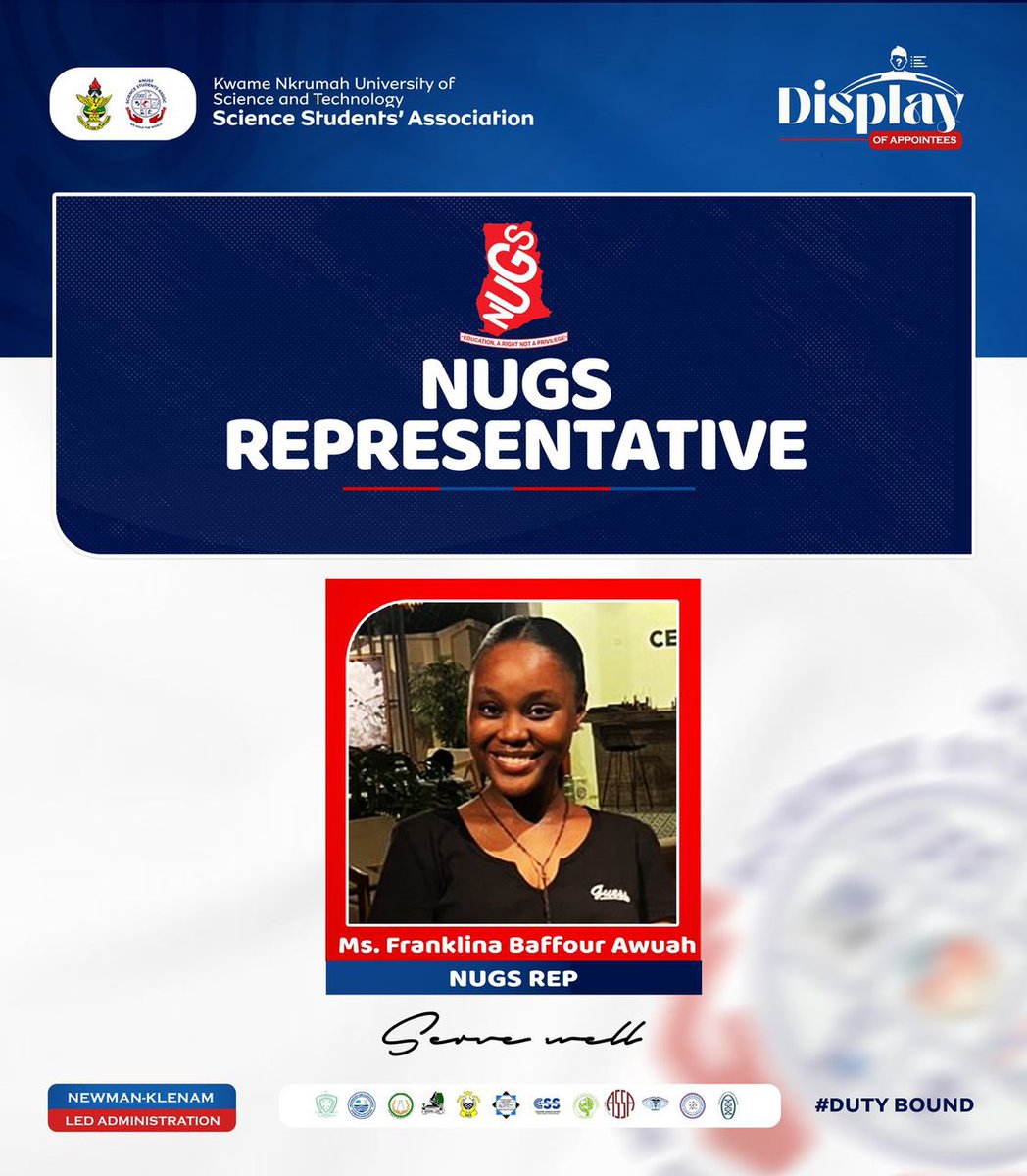 thescisaknust's tweet photo. Congratulations on your appointment as the NUGS Representative for SCISA’s 43rd administration🤭🎉🎉
Serve well🤝🔥
#Scisaknust
#Nugsrepresentative
#Scisaappointee
#NewmanKlenamledadministration https://t.co/vbZMa6ZjLH