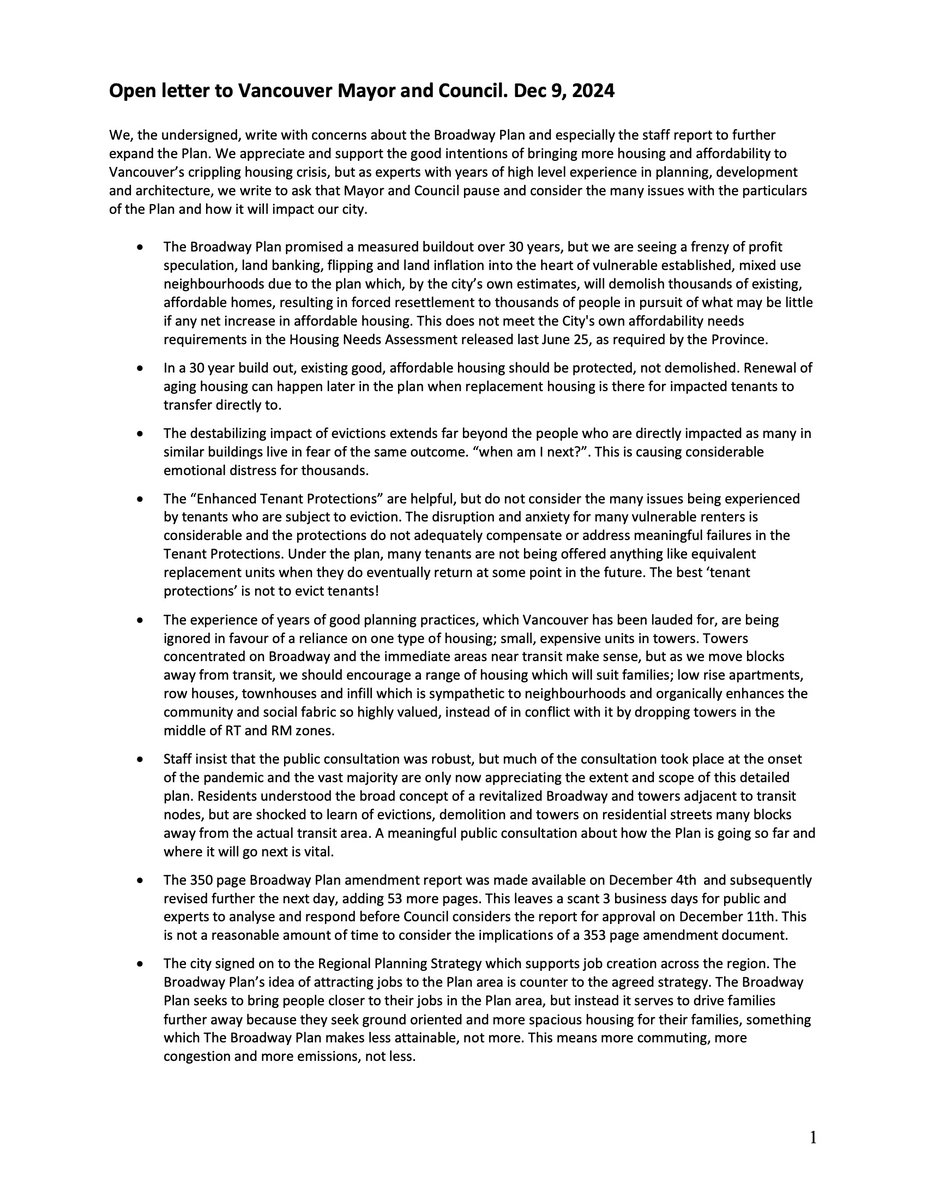VanPoliMorphus's tweet photo. Many of Vancouver's most esteemed and respected city planners, architects and housing experts speak out about. the #BroadwayPlan in open letter to @CityofVancouver Mayor and Council. #vanpoli #vanre https://t.co/MW1ZmTgpt1