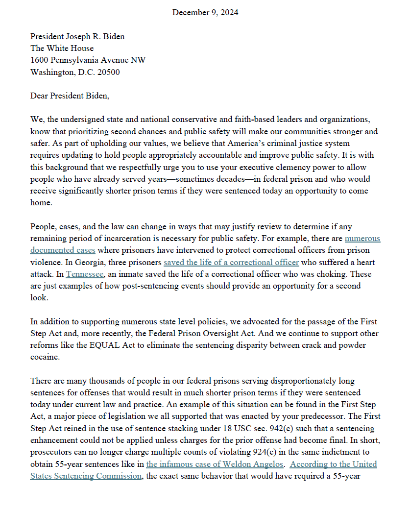 iDueProcess's tweet photo. We joined @RightOnCrime, @ACUFforJustice, @FaithandFreedom, and @prisonfellowshp in a letter urging President Biden to use executive clemency power and address unjustly long prison sentences based on outdated laws.

Our full letter to @POTUS: https://t.co/pK3N66aifb