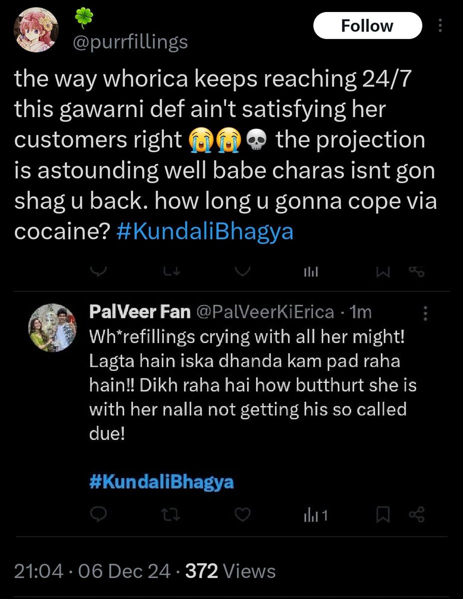 Wh*refillings can't even come up with something original! Copy paste karne waali maha gawaar R@ndi ki aulaad. Saali ki Maa bhi ussi ki tarah r@ndi hogi aur baap bh@dwaa pura khaandaan neech hai uske jaisa. Nashedi ganjedi kahinki. Keep crying for attention wh*re!! #KundaliBhagya