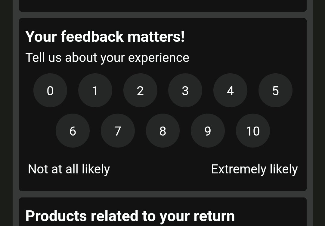 A failed #nps courtesy of <a href="/amazon/">Amazon</a> returns. The button arrangement is interesting, and what am I even rating...