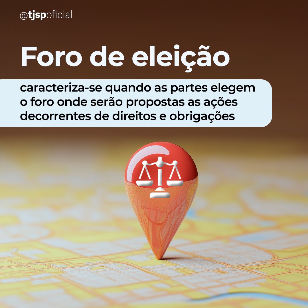 TJSPoficial's tweet image. O artigo 63 do Código de Processo Civil possibilita que as partes de um processo modifiquem a competência em razão do valor e do território. Você sabe o que é o foro de eleição? #GlossárioJurídico #ForodeEleição #ProcessoCivil #CPC #TJSPPorPessoas #TJSPParaPessoas #RedesSociais