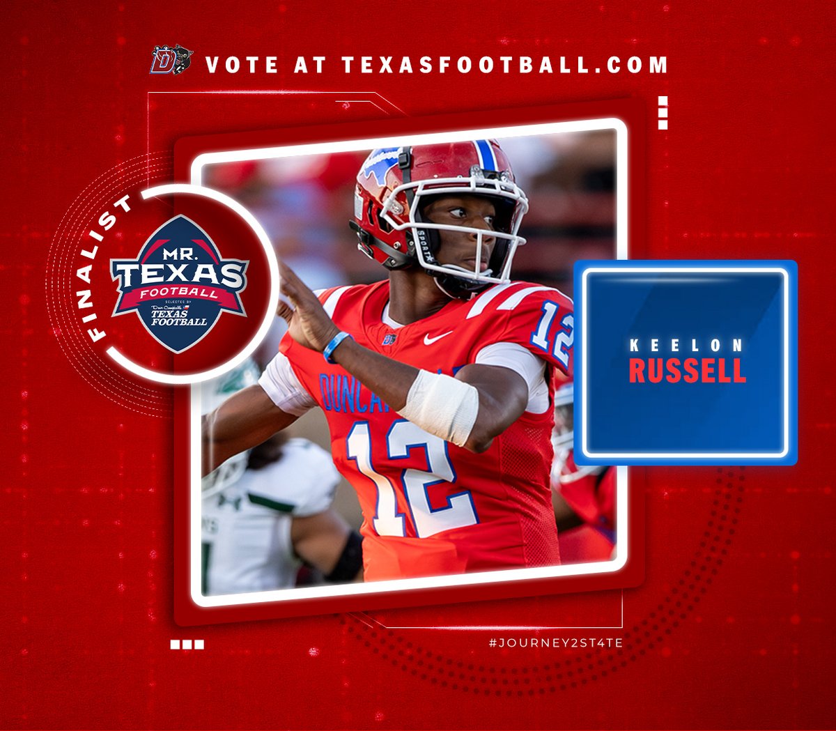 Do you think Duncanville QB Keelon Russell should be this year’s Mr. Texas Football Player of the Year?

Vote for him HERE : texasfootball.com/mr-texas-footb……

<a href="/dctf/">Dave Campbell's Texas Football — TexasFootball.com</a> | #dctf #txhsfb