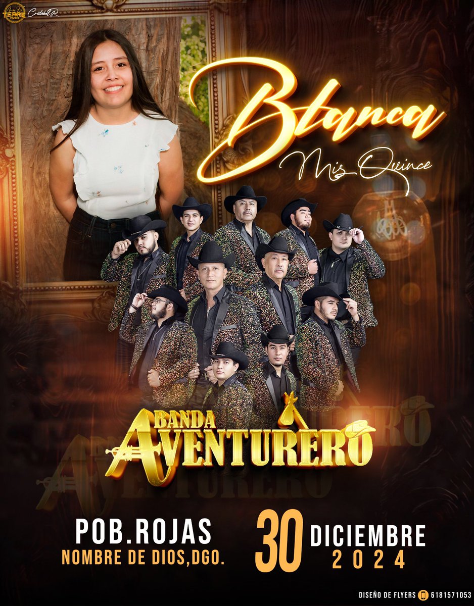 BandAventurero's tweet photo. 🔴 Nos vemos el lunes 30 de diciembre en Rojas, Nombre de Dios, Dgo📍
Estaremos acompañando a Bianca en el festejo de sus XV años🕺🏻
#echaleganasAventurero https://t.co/RTkgQe5rfe