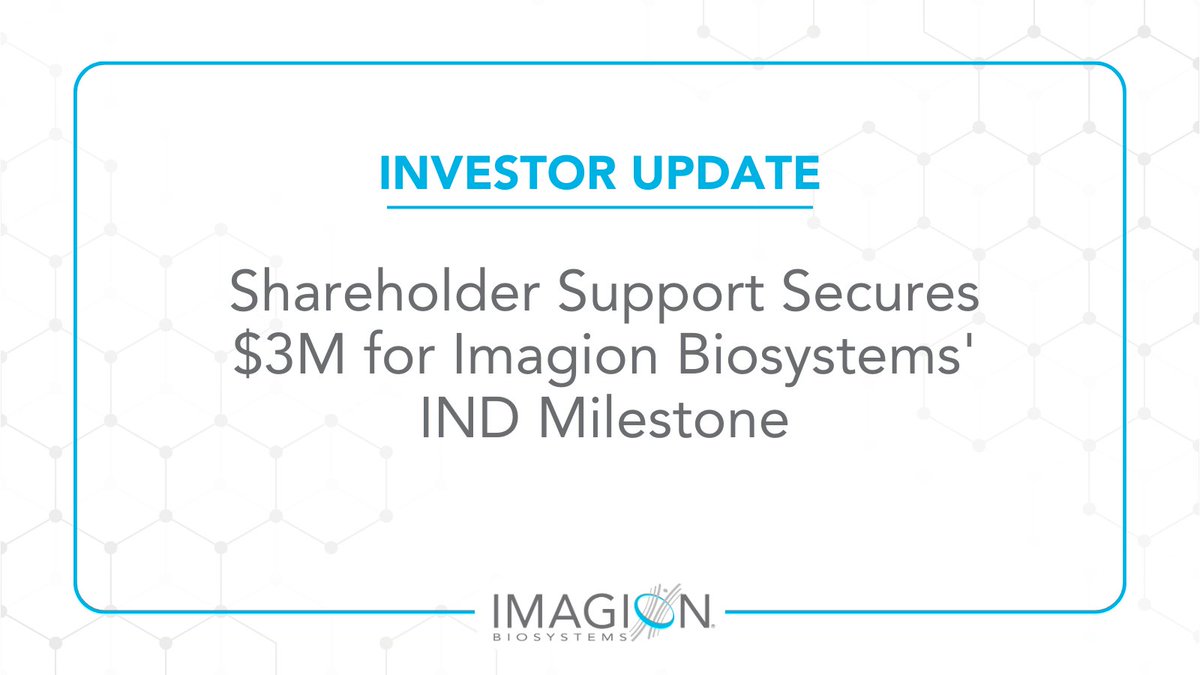Imagion Biosystems (@imagionbio) on Twitter photo At our recent EGM, <a href="/imagionbio/">Imagion Biosystems</a> shareholders approved a $3M capital raise to support our IND filing — an essential step toward advancing our #MagSense imaging agent technology.
We sincerely thank our shareholders for their trust and continued support! $IBX #CancerDetection #EGM At our recent EGM, <a href="/imagionbio/">Imagion Biosystems</a> shareholders approved a $3M capital raise to support our IND filing — an essential step toward advancing our #MagSense imaging agent technology.
We sincerely thank our shareholders for their trust and continued support! $IBX #CancerDetection #EGM