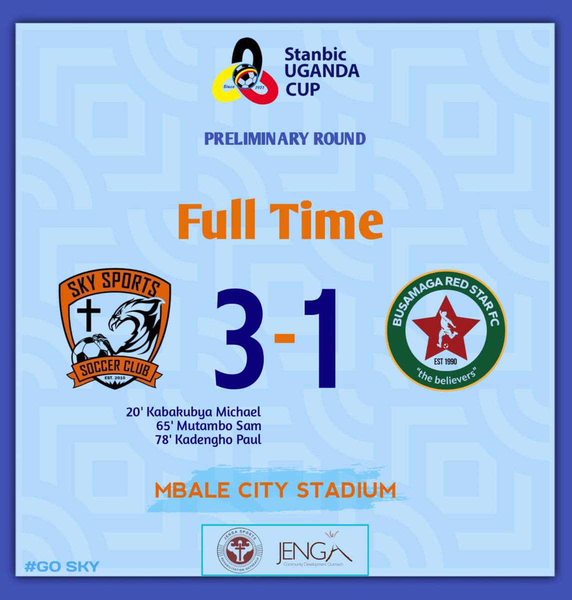 SkySportsSC's tweet photo. Full time 
We progress to the next round of the Stanbic Uganda Cup 

#GoSky https://t.co/2YXJjwdPPL