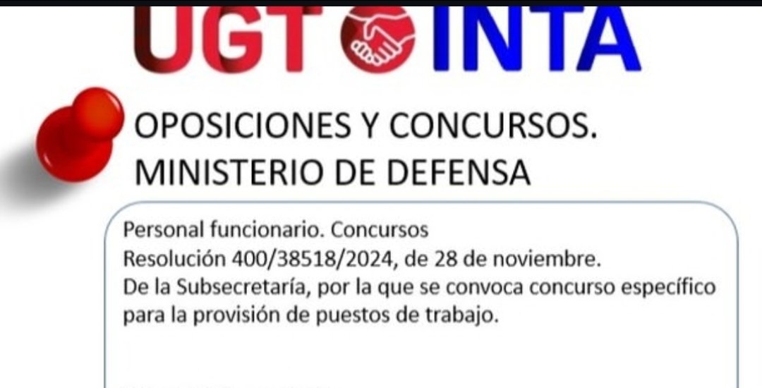 MINISTERIO DE DEFENSA
Personal funcionario. Concursos
Resolución 400/38518/2024, de 28 de noviembre, de la Subsecretaría, por la que se convoca concurso específico para la provisión de puestos de trabajo.