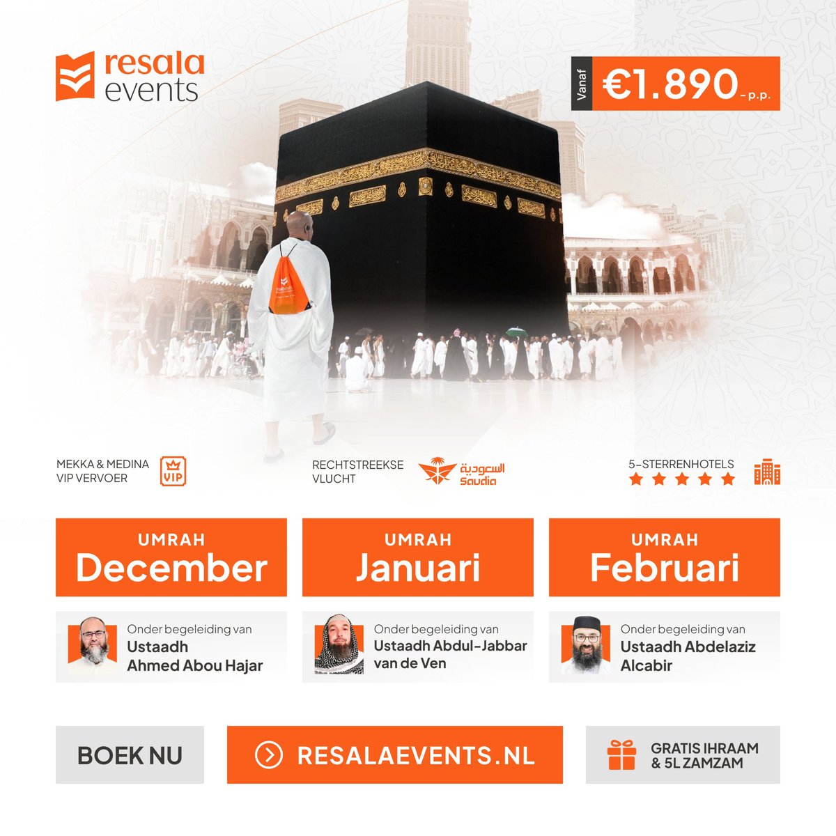 resalaevents's tweet photo. 𝗢𝗻𝘁𝗱𝗲𝗸 𝗼𝗻𝘇𝗲 𝘂𝗻𝗶𝗲𝗸𝗲 𝗨𝗺𝗿𝗮𝗵-𝗽𝗮𝗸𝗸𝗲𝘁𝘁𝗲𝗻!

Een prachtige reis met onze ervaren begeleiders🧡vol kennis. Iedereen is van harte welkom! Bekijk en boek jouw pakket eenvoudig via onze website:
https://t.co/xYXyednjsQ https://t.co/BCpr2TuOKy