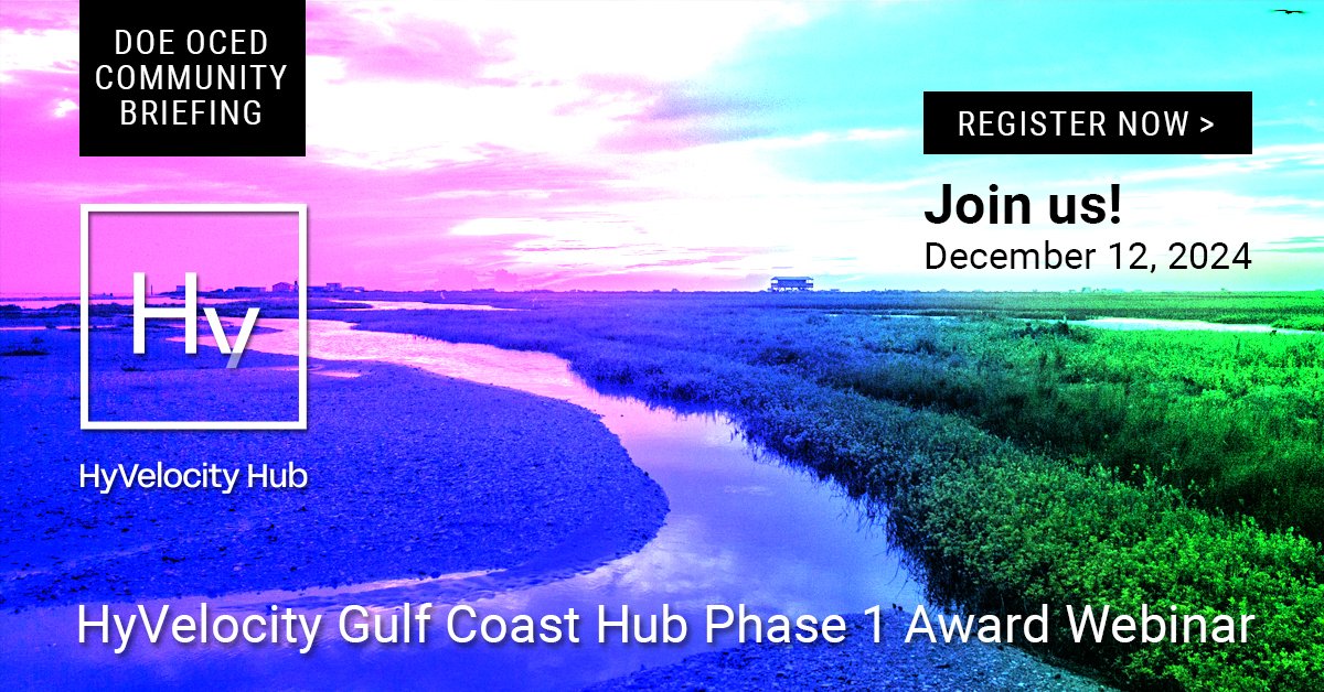 HyVelocityHub's tweet image. Join us on Dec. 12 at 12:00 p.m. CT for a webinar with @ENERGY about next steps for the HyVelocity Hub. Register here👉 zoomgov.com/webinar/regist…