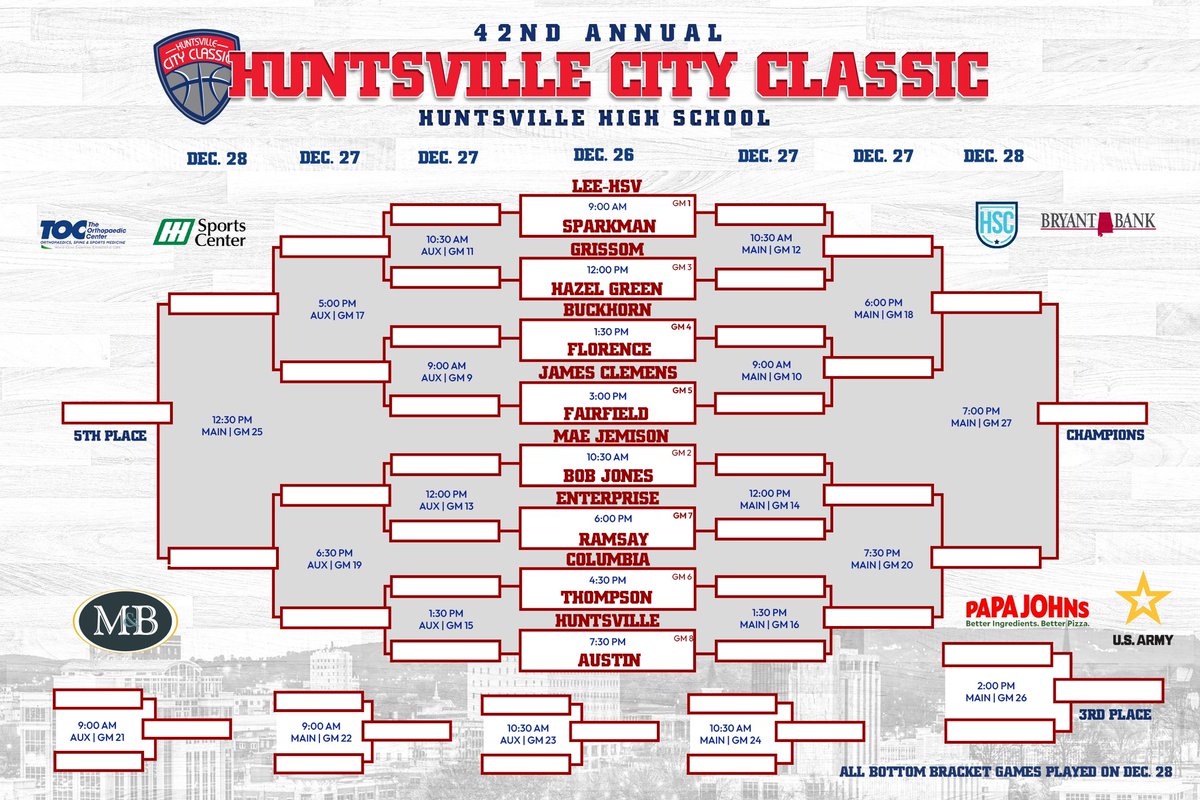 The 42nd Annual Huntsville City Classic tips off on December 26th at 9 AM at Huntsville High School.