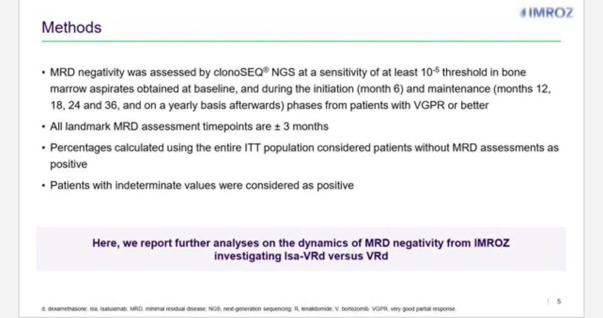 IMROZ trial - ASH 2024 abstract 770 - MRD negativity dynamics in IMROZ (design, methods, background) (slide 2 of 3)