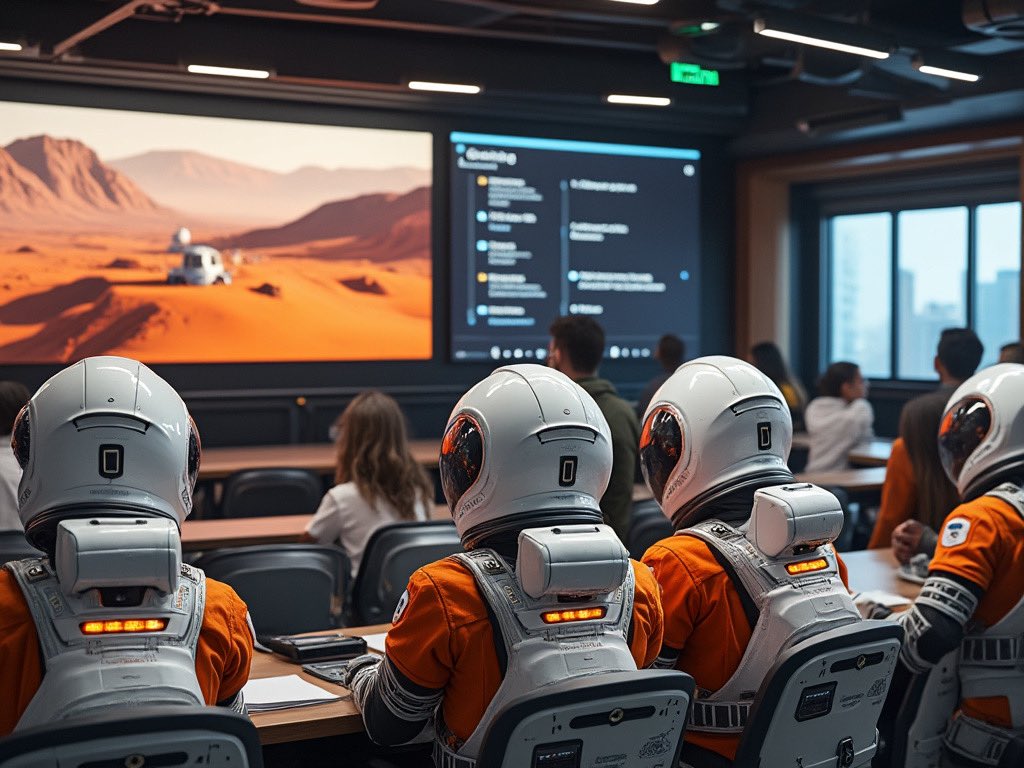 JohnRDallasJr's tweet photo. Lift higher your Earthly thinking. You and other agile #rethinkers are mentally stimulated—and challenged—imagining what it would be like to study on #Mars at #Musk Metaversity. Helmeted freshmen are still #learning to breathe the reconstituted lab-distilled air for indoor space. https://t.co/trZSMhKBzg