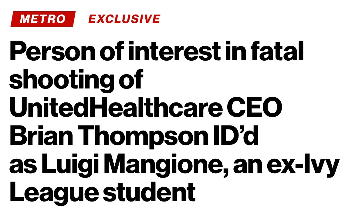 EYakoby's tweet photo. BREAKING: The person of interest identified in the killing of UnitedHealthcare CEO Brian Thompson is a former UPenn student.
Mangione has subscribed to anti-capitalist and climate-change causes according to his online posts. UPenn’s Marxist indoctrination leads to violence. https://t.co/EV2kaef58c