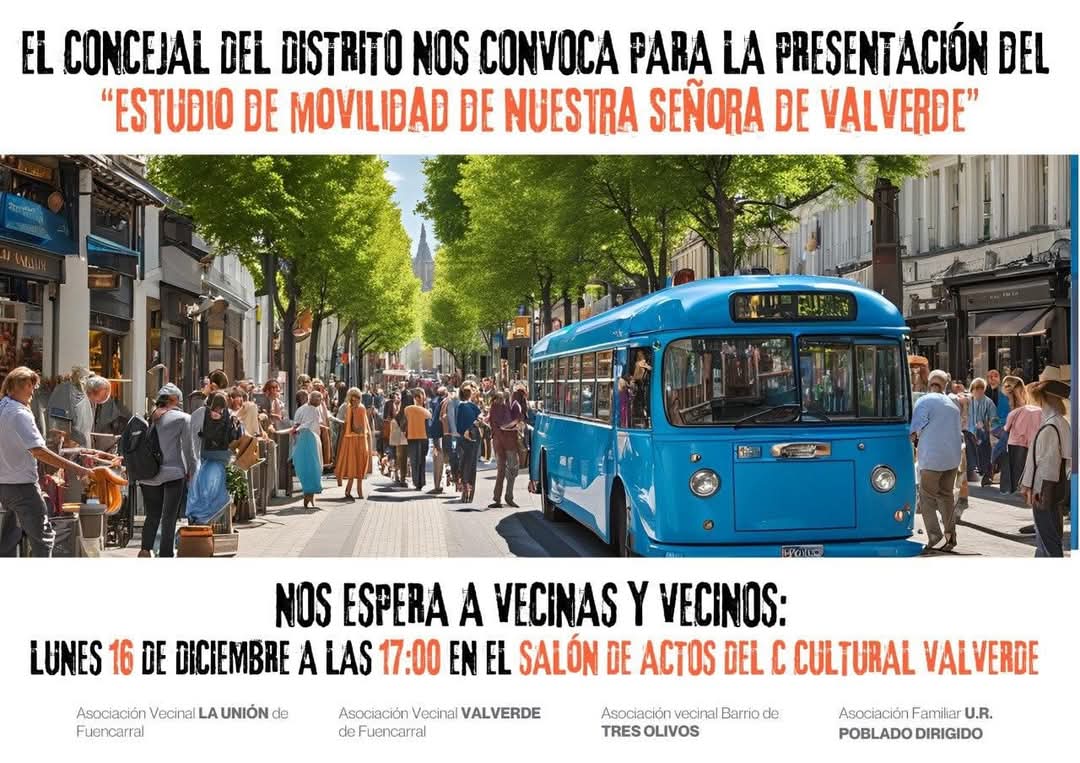 Os esperamos el lunes 16 en el Centro Cultural Valverde.
Muchas gracias de nuevo por apoyar la necesidad de remodelar la calle Nuestra Señora de Valverde para que sea más segura y transitable para tod@s en Fuencarral
