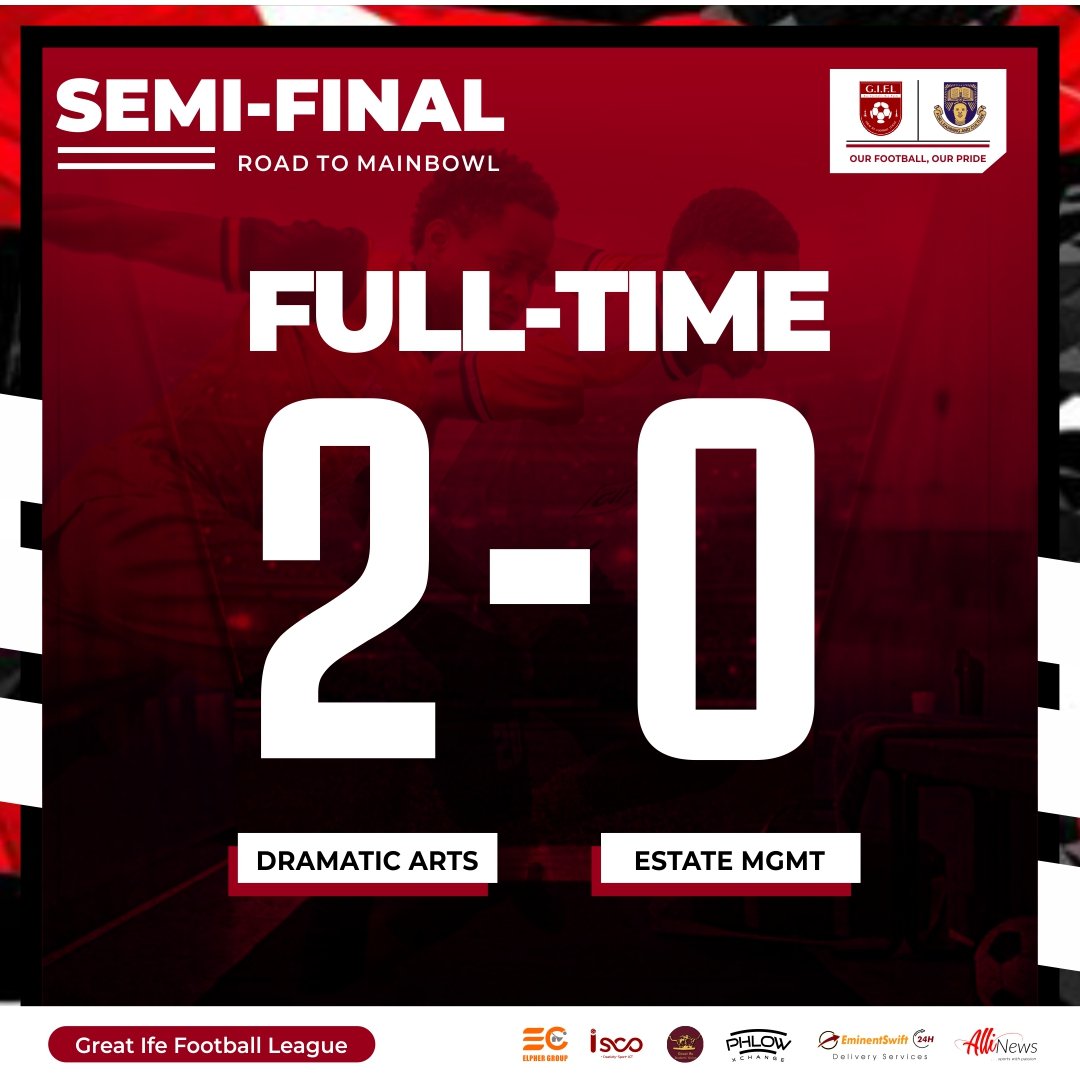 GIFL_Oau's tweet photo. History made as Dramatic Arts and Quantity Surveying enter the finals of GIFL 2.0

Congratulations to IfeDrama and the QTS boys.

We are one step to the end of the competition. Be there 🔥 

#allinews #oaufootballcommunity
#iscosports #greatifestudentsunion https://t.co/SYKsJ6wiDw