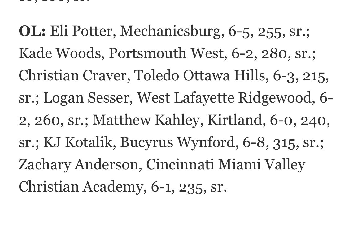Honored to be named First Team All State Offense Division VI