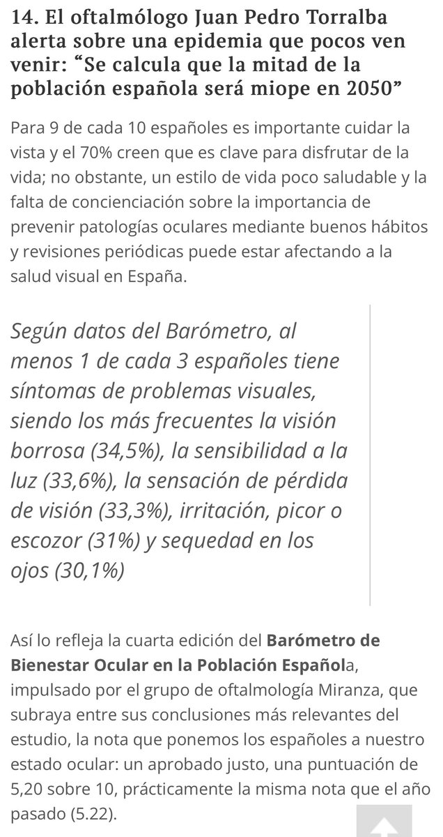 joancmarch's tweet image. El #oftalmólogo Juan Pedro Torralba: La mitad de la población española será #miope en 2050

1 de 3 españoles con problemas visuales: visión borrosa (34,5%) sensibilidad a la luz (33,6%) sensación de pérdida de visión (33,3%)…

Mis #CrónicasSanitarias 

✅elindependientedegranada.es/ciudadania/cro…