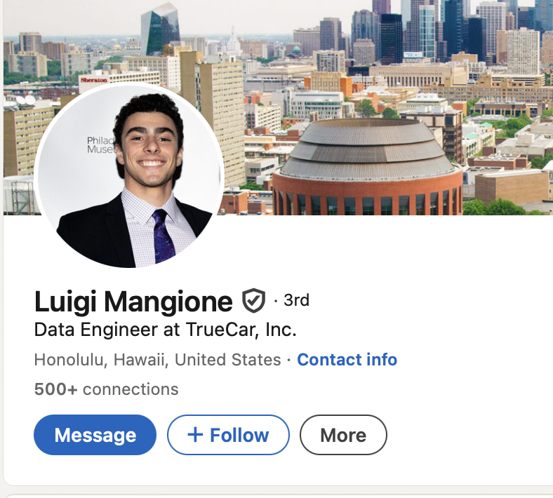 benryanwriter's tweet photo. The alleged CEO shooter recently worked at True Car, Inc, in Hawaii as a data engineer, per LinkedIn:
https://t.co/lVNMFsQq0i https://t.co/ygUFOynSrm