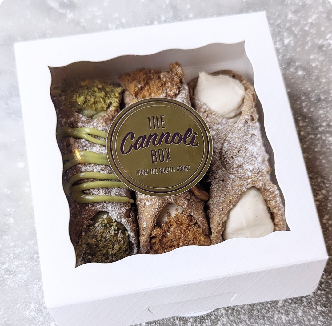The Cannoli Box 
The new venture from The Rustic Crust pizzeria.
Order freshly filled delicious cannoli online. Or pop in to our Farnsfield pizzeria and takeaway a box.
therusticcrust.co.uk/thecannolibox