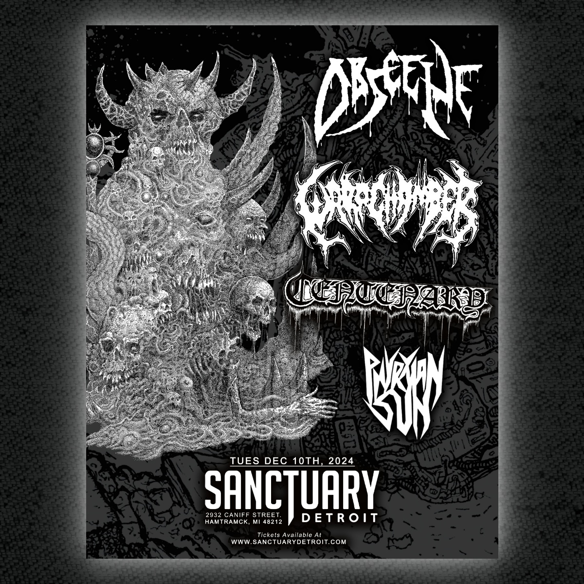 TONIGHT! Obscene, Warp Chamber, Centenary and Phyrxian Sun hit The Sanctuary !! Doors at 7pm - grab your tickets at sanctuarydetroit.com
