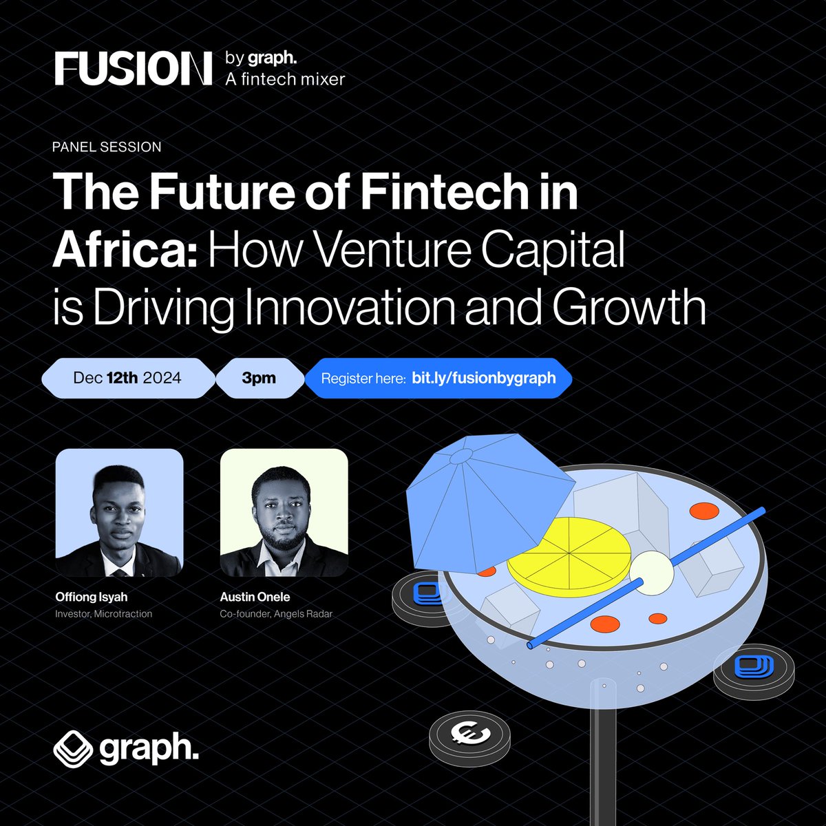 graph_finance's tweet photo. Counting down to Fusion by Graph✨

We’re excited to have Offiong Isyah, Investor at @microtraction and Austin Onele, Co-founder of @angelsradar discuss how VCs are helping fintechs scale across Africa. In addition, Olaronke Ariyibi-Sodade, Business Development Manager at @sparkle_nigeria 
and Ilamosi Ivienagbor, Sales and Partnership Manager at @InsideTheCabal will highlight how women are driving innovation in tech.

Apply to attend via this link- https://t.co/Z3dEfMKNnp
