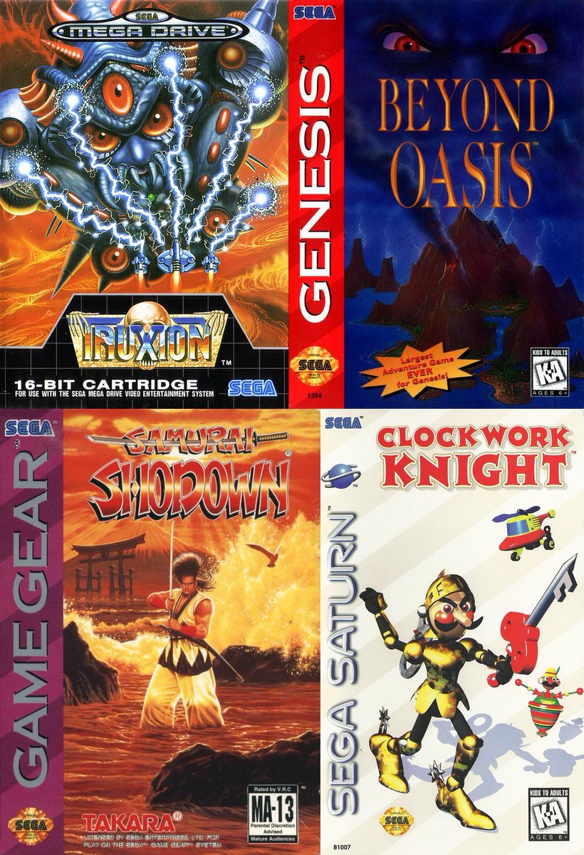 segaretrobr's tweet image. Hoje, 09/12, é aniversário de 35 anos de Truxton (Mega Drive, 1989), e 30 anos de Beyond Oasis (Mega Drive, 1994), Samurai Shodown (Game Gear, 1994) e Clockwork Knight (Sega Saturn, 1994)!
#truxton #beyondoasis #clockworkknight #megadrive #gamegear #segasaturn #sega #retro