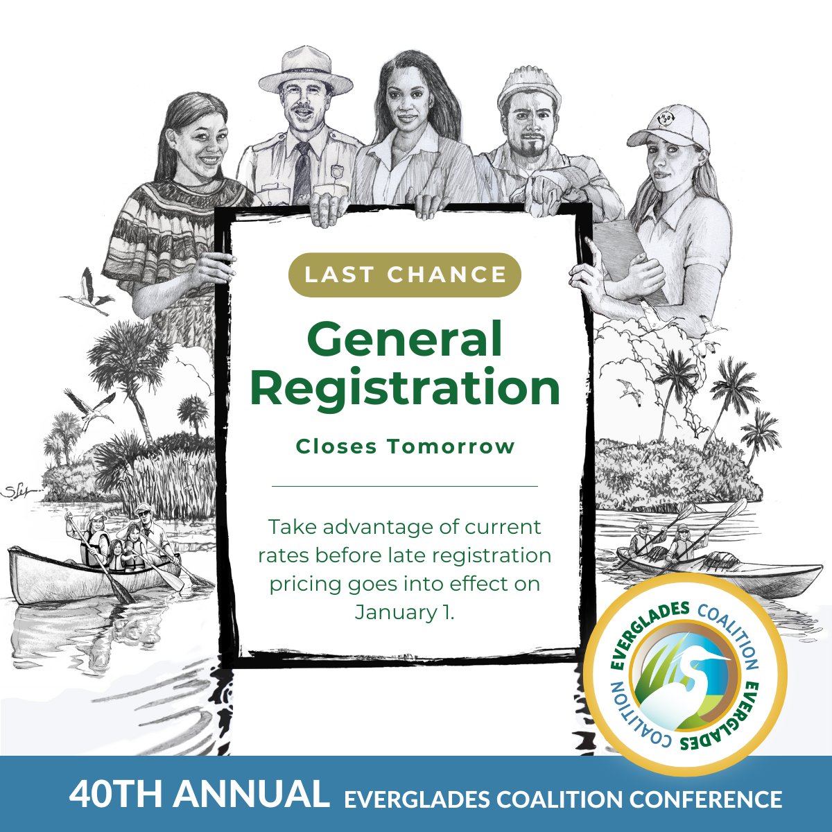 EverCoalition's tweet photo. LAST CHANCE! 🐊 General registration for the 40th Annual EVCO Conference closes TOMORROW! This is your chance to secure your spot and take advantage of current rates before late registration pricing goes into effect on January 1.

➡️ To register, visit https://t.co/P5AfFqVrov. https://t.co/OJzAbalr14